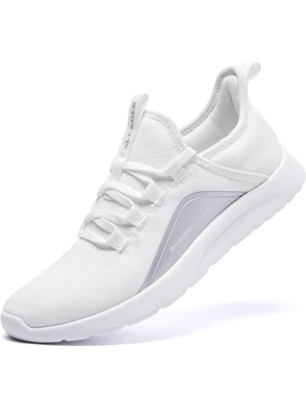 Women's White Silver Comfortable Round Toe Lightweight Athletic Sneaker Shoes